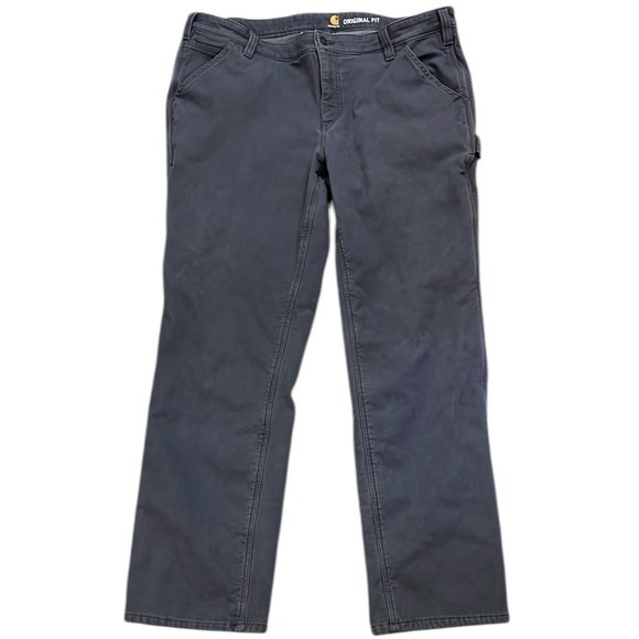 Carhartt Original Fit Fleece-Lined Canvas Work Pants Gray 8-Pocket Loop 16R - Picture 1 of 11
